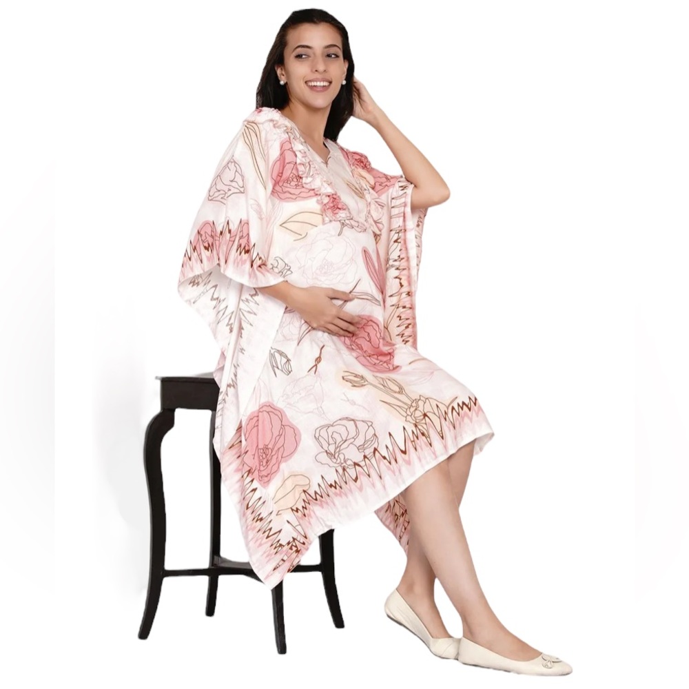 Mamma Mia The Kaftan Company Maternity Rose Floral Ruffle Kaftan M